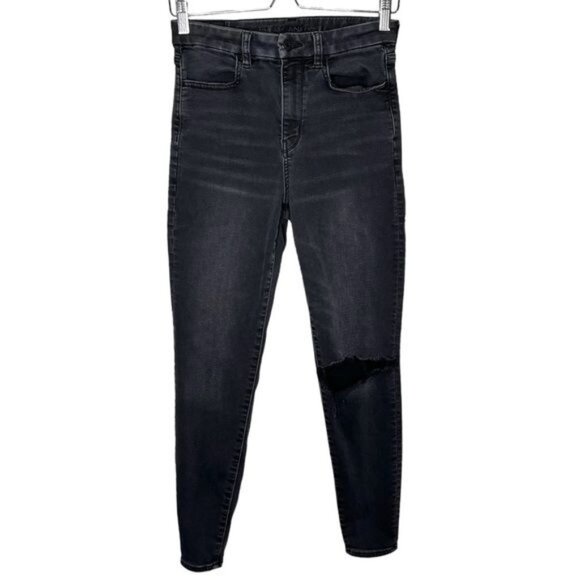 American Eagle black curvy super hi rise jeggings jeans sz 4 next level stretch - Picture 1 of 14